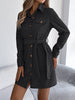 Autumn Winter Casual Solid Color Corduroy Women Dresses Elegant Single Breasted Long Sleeve Lace Up Mini Dress Khaki Black Red