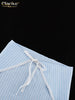 Loose Blue Stripe Women's 3 Pieces Set Elegant Long Sleeve Shirt + Corset With High Waist Wide Pants Set