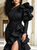 Plus Size One Shoulder Maxi Evening Dress Women Elegant Long Sleeve High Waist Tiered Ruffle Party Prom Wedding Guest Dresses