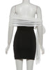Color Blocking Dress Women Patchwork Bandage Tassel Folds Slash Neck Prom Party Elegant Style Classic Mini Bodycon