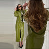 Chic Stand Collar Leather Long Skirt Sets Women Long Sleeve Jackets Spliced Solid Skirts Autumn Lady Y2k Outfits Dress