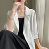 Women White 3/4 Sleeve Blazer Elegant Office Business Suit Jacket Loose Pocket Formal Workwear Ladies Casual O