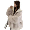Spring Winter Hairy Shaggy Soft Thick Warm Faux Fur Coat Women with Hood Fluffy Jacket Fake 2 Piece Clothes