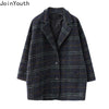 Winter Clothing Plaid Women's Coat Vintage Thicked Wool & Blends Streetwear Casual Coats Tops Abrigos Para Mujer