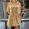 Women's Print Casual Christmas Dress Vintage Chic Pattern Mini Dresses Autumn Winter Sequins Club Party Dress