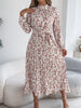 Floral Stand Up Collar Bridesmaid Dress Spring Autumn Elegant Long Sleeve Waist Cinching Pleated Dresses Woman Clothing