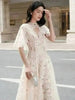 Elegant 2 Pcs Set Shawl V-neck Flower Lace Hollow Out Swing Dress Women's Evening Party Dresses Spring 35Z4387