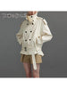 Loose Spliced Lace Up Trenchs for Women Stand Neck Long Sleeves Patchwork Double Breasted Trench Female