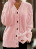 Women V Neck Cable Knit Cardigan Fuzzy Soft Long Sleeve Button Down Loose Casual Fall Winter Pocket Sweater Coat