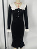 High Waist Ruffled Maxi Dresses For Women Autumn Winter Knitted Slim Long Dress Women's Vintage Dress Woman Retro Elegant