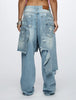 Women's Patchwork Asymmetric Jeans High Street Holes Wide Leg Vintage Casual Streetwear Denim Trousers