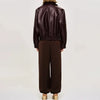 Vintage Wine Red Loose Short Leather Jacket Women Lapel Long Sleeves Zipper Cropped Coat Autumn Lady Street Outwear