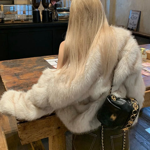 Brand Autumn Winter Fur Coat Women Short Lazy Wind Fox Fur Jacket Cropped Fluffy Casaco De Pele Feminino