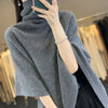 Women's 100% Wool Knitted Poncho Shawl Cloak Bat Sleeve High Collar Irregular Loose Warm Soft Pullovers Autumn Winter Outerwear