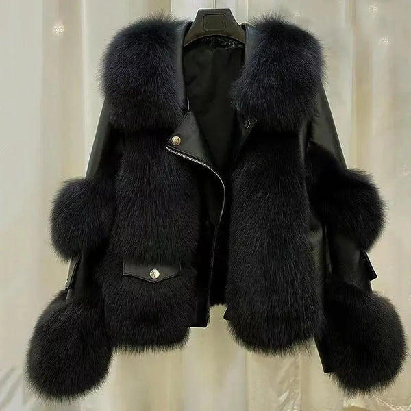 Winter Imitation Fox Fur Short Young Coat Temperament Motorcycle style fur Coats Warm Female Parkas