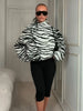 Zebra Print Asymmetric Coats Women Chic Wrap High Collar Oversized Drop‑shoulder Jacket Fall Winter Streetwear Outerwear