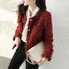 Autumn French High end Temperament Red Fragrant Coat Women's Short Thick Tweed OutwearFashion Women Slim Thicken Jacket