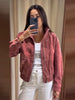 Women Suede Short Jacket Loose Red Stand Collar Long Sleeve Zipper Coat Autumn High Street Lady Outerwears