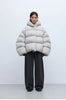 Stylish Silhouette 90% White Goose down Hooded down Jacket for Women, Curved Sleeve Puffer Coat, Thickened Outerwear, Winter Model