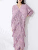 High End Pleated Maxi Dress Women V Neck Batwing Sleeves Stitching Color Tassel Elegant Dresses Ladies Clothes 2DA1641