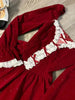Autumn Winter Red Velvet Square Neck Dress Women Chic A-Line Princess Dress Sweet Elegant Style Christmas Year Party Clothes