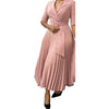 Dashiki African Dresses for Women Autumn Elegant Half Sleeve V-neck Polyester Pleat Dress Ankara Dresses African Clothes