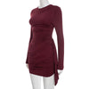 Sexy O-neck Long Sleeve Bandage Solid Short Dress Streetwear Women's Elegant High Waist Tunics Ruched Party Club Dresses