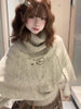 Cute twist knitted pullover cape sweater for women autumn and winter loose and thick high-neck design youthful mid-sleeved top