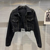 Real Fur Denim Jacket Women Autumn Fried Street Style Natural Fox Fur Collar + Rabbit Fur Liner Warm Rivet Short Jean Coat