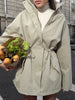 Stand Collar Drawstring Waist Trench Jacket Female Commute Long Sleeves Casual Women's Mid-Length Trench Coat