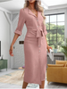 Office Lady V-neck Solid Color Shirts Style Dress Women's Long Sleeved Button Lace Up Dress Elegant Autumn Spring Dresses