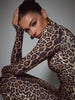 Leopard Print Long Sleeve Sexy Maxi Dress For Women Autumn Winter Elegant Turtleneck Printed Bodycon Long Dress
