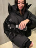 Water-reactive Leopard Pattern Women's Puff Jacket Stretch Cuff Zip Up Hooded Down Coat Unique Daily Warm Winter Lady Coats