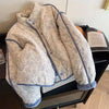 Korean Stand Collar Floral Cotton Jacket Women's Autumn Winter Warm Short Cotton Quilted Outerwear Sweet Design Blue Tops