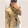 Pocket Stand Collar Long Sleeves Jacket Woman Single Breasted Solid Color Waist Cinching Jackets Versatile Women's Jackets