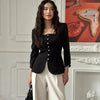 Satin Knot Button Short Coat Women Retro Full Sleeves Waist Cinching Single Breasted Coats Lady Spring Daily Wear