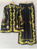 Retro Spring Casual Printed Women's Suit Lapel Long-Sleeved Shirt + Elastic Waist Wide-Leg Trousers Two-Piece Suit