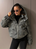 Women's Cropped Coats Camo Printed Hooded Zipper Padded Jacket Autumn Winter Lady Long Sleeve Panelled Loose Coat Outerwears