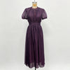 Elegant Chiffon Lace Trim Midi Dress Stand Collar Neck Puff Sleeve Cinched Waist Draped A Line Flowy Women's Casual Dresses