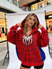 Gothic Dark Spider Print Hooded Cardigan Loose Sweater Jacket Women