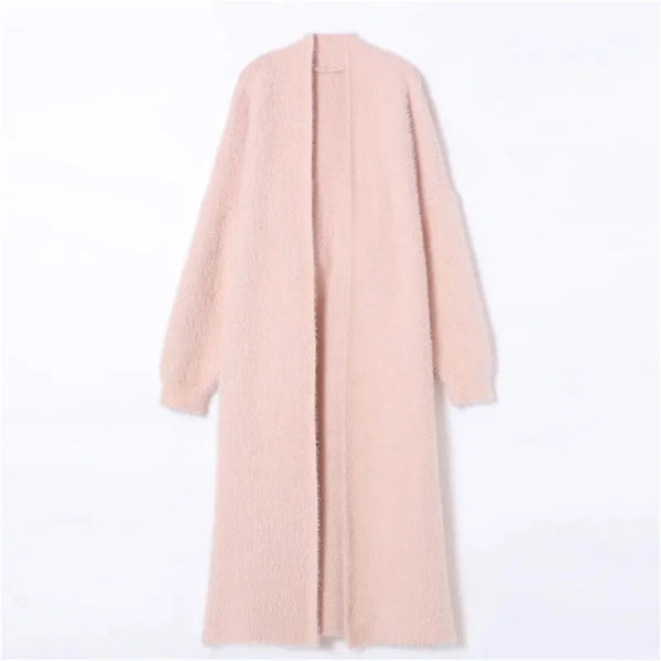 023 Autumn/Winter Lazy Style Loose Knee Length Thickened Pure Imitation Mink Fleece Knitted Sweater Cardigan Coat Women's Coat