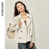 Women Cropped Trench Coat Spring Fall Double-Breasted Outerwear Adjustable Sleeve Tab Short Jacket W53FB2569