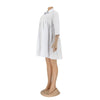 Elegant Women Big Swing Turn-down Neck Single Breasted Shirt Style Loose Smock Dress