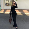 Elegant Slanted Collar Bodycon Maxi Dress Women Long Sleeve White Black Evening Party Robes Streetwear Female Dresses