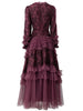 Women's Evening Dress Purple Three-Dimensional Flower Ruffled Long Sleeve Mesh Dresses Autumn Clothing QM782