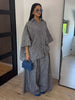Loose Plaid Shirt Pants Two-piece Set Three Quarter Sleeve Oversize Blouses Wide Leg Pants Suit Women Casual Sets