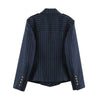 Retro College Women Striped Blazer Lapel Collar Double Breasted Decor Buttons Slim Fit Cropped Suit Jacket Casual Outerwear