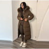Warm Fur Collar Elastic Waist Hooded Coat Women's Elegant Waist-cinching Zippers Long Cotton Coats Winter Lady Outwear