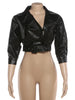 Crop Jacket Women PU Fall Wild Deep V-Neck Elegant Belt Buckle Zip Full Sleeve Streetwear Office Classic Coat