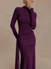 Solid Color Elegant High Neck Long Sleeve Ruched Ribbon Dress Women Bodycon Party Club Evening Dress Winter